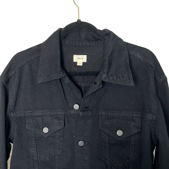 Able Minelia Cotton Blend Denim Jean Distressed Jacket Original Wash Large - Picture 3 of 7